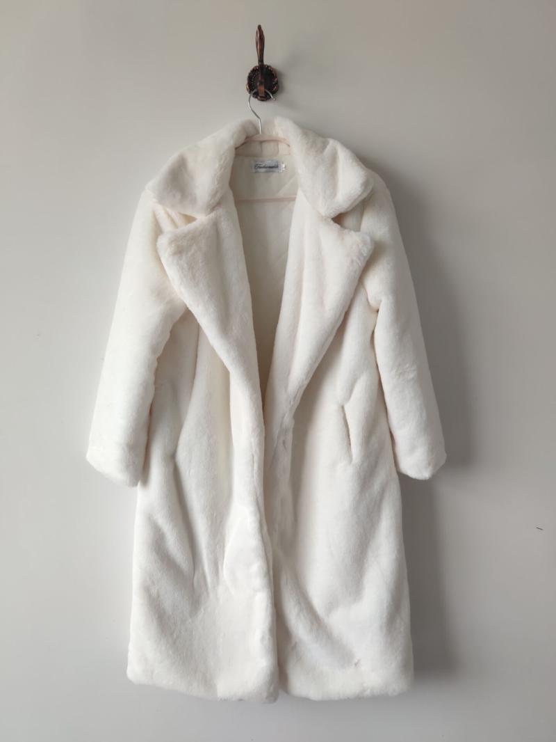 Coats | Ivory Faux Fur Longline Coat  –  Womens Clothing Coats