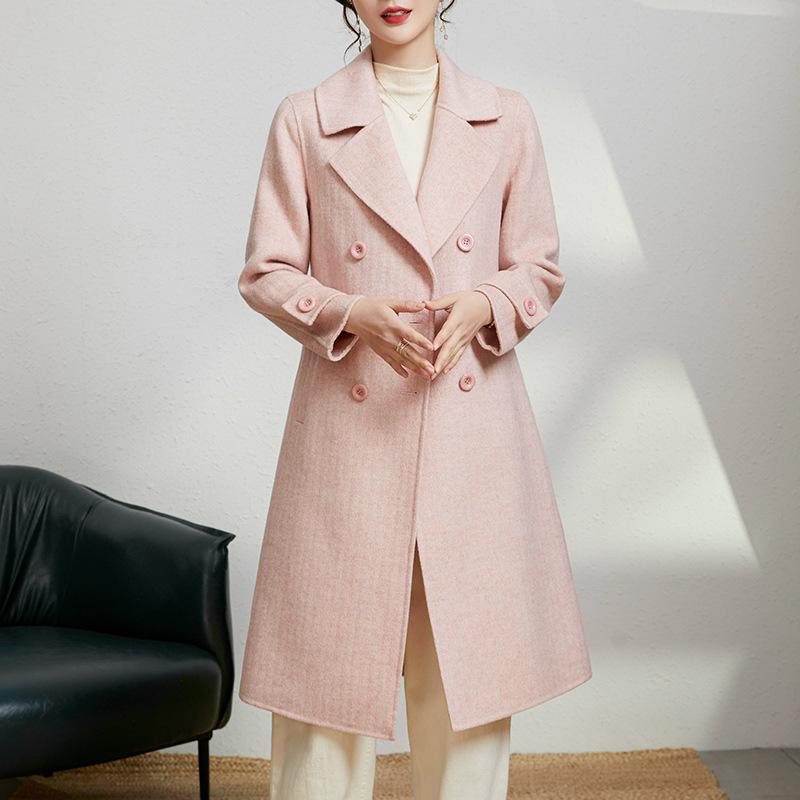 Coats | Natural Double Breasted Longline Textured Coat  –  Womens Coats