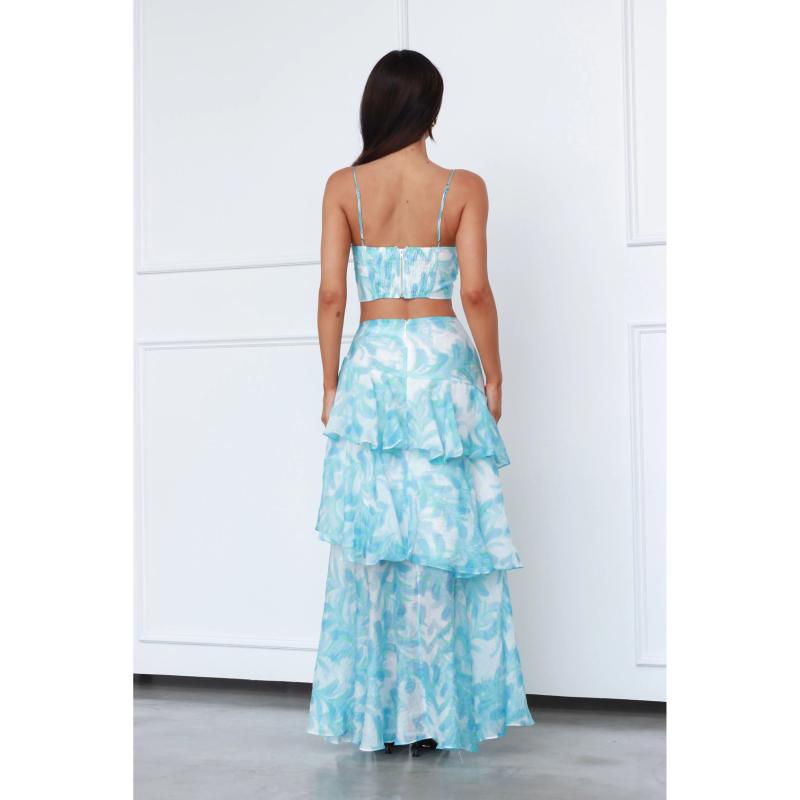 Dresses | Aqua Abstract Print Chiffontiered Maxi Dress  –  Womens Clothing Aqua