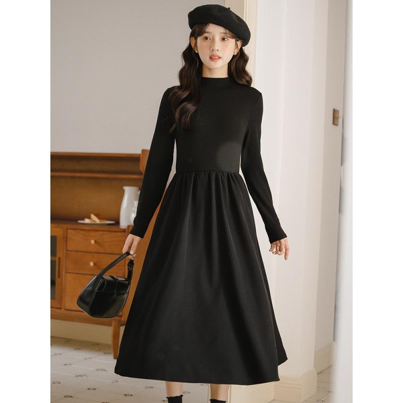 Dresses | Black Cotton Stretch Jersey Mix Midi Dress  –  Womens Clothing Black