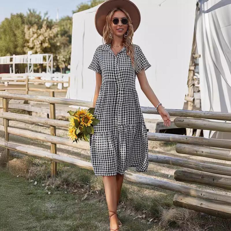 Dresses | Black Curve Gingham Print Tiered Dress  –  Womens Clothing Black