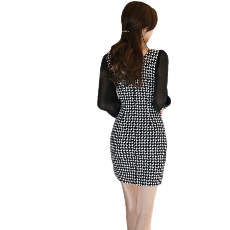 Dresses | Black Dogtooth Check Stretch Shirt Dress  –  Womens Clothing Black