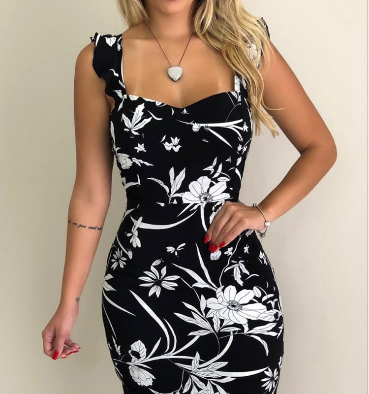 Dresses | Black Floral Corset Detail Stretch Bodycon Dress  –  Womens Clothing Black