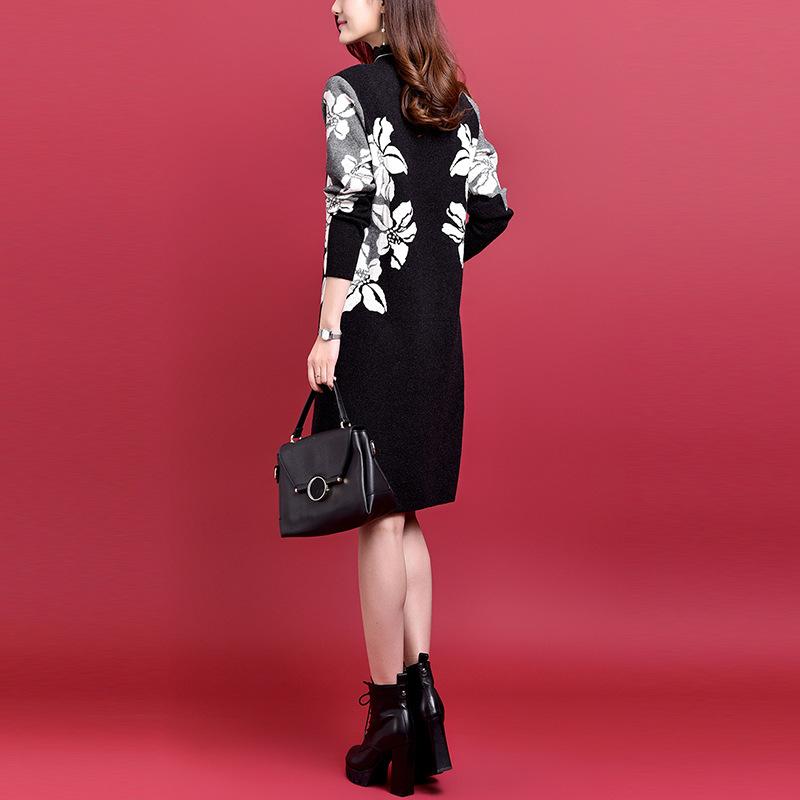 Dresses | Black Floral Jacquard Knitted Dress  –  Womens Clothing Black