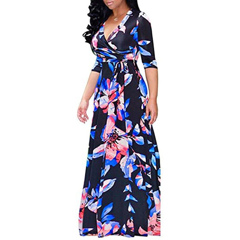 Dresses | Black Floral Jersey Stretch Twist Ruched Maxi Dress  –  Womens Clothing Black