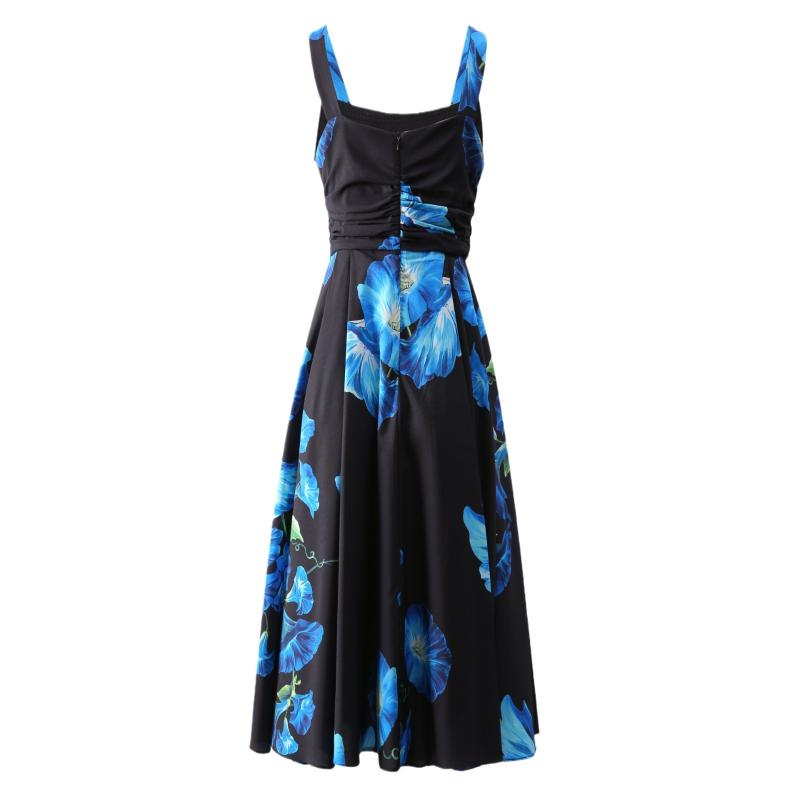 Dresses | Black Floral Pleated Fit & Flare Dress  –  Womens Clothing Black