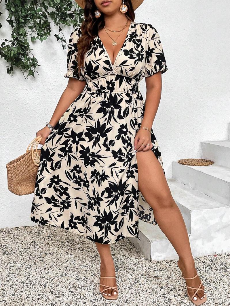 Dresses | Black Floral Print Frill Hem Midi Dress  –  Womens Clothing Black