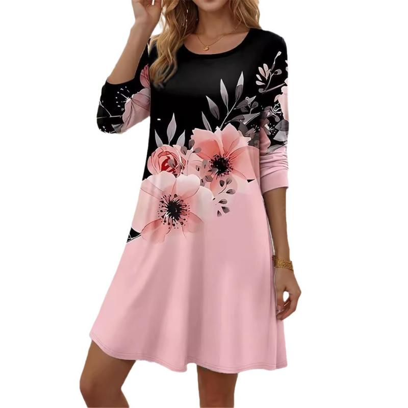 Dresses | Black Floral Print Knitted Dress  –  Womens Clothing Black