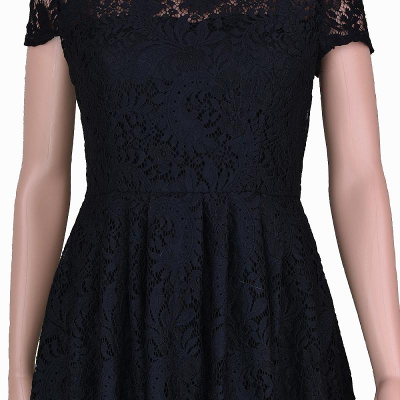 Dresses | Black Sequin Fluted Hem Lace Stretch Dress  –  Womens Clothing Black