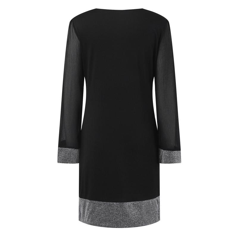 Dresses | Black Sequin Trim Shift Dress  –  Womens Clothing Black