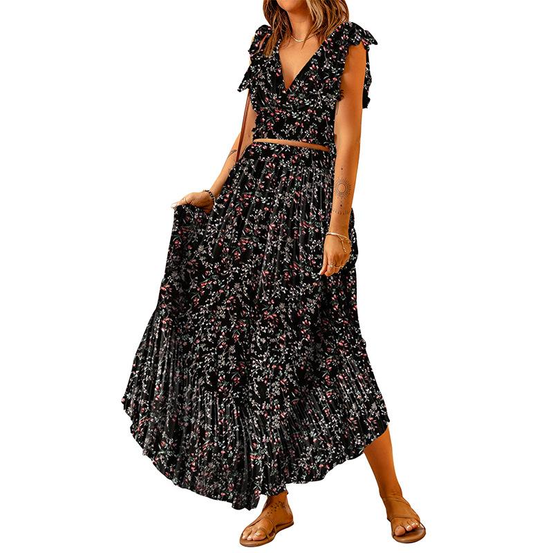 Dresses | Black Shirred Floral Print Bardot Dress  –  Womens Clothing Black