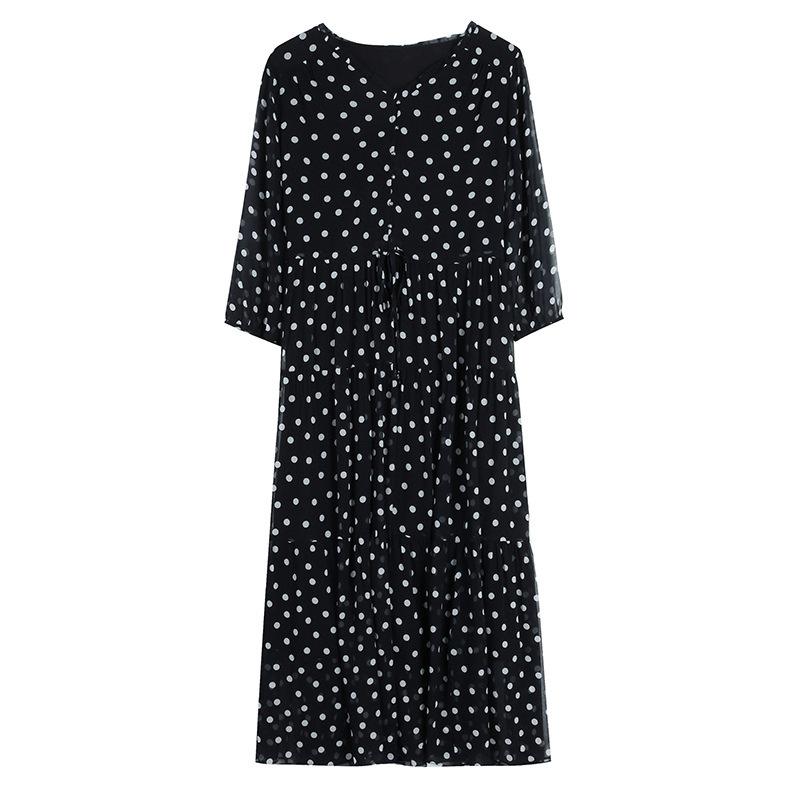 Dresses | Black Spot Print Button Detail V-Neck Dress  –  Womens Clothing Black