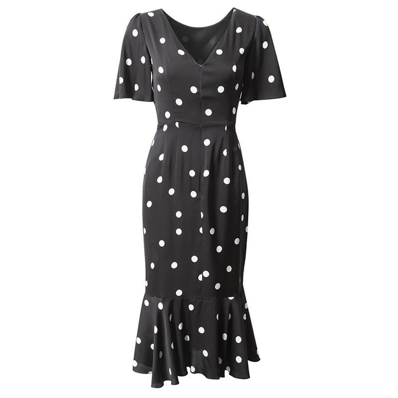 Dresses | Black Spot Print Ruched V-Neck Skater Dress  –  Womens Clothing Black