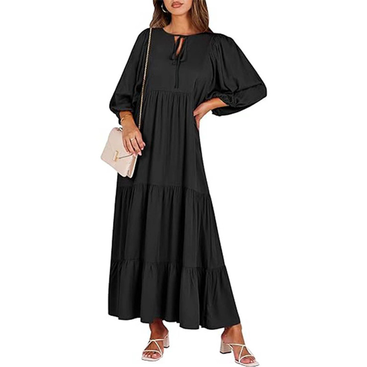 Dresses | Black Tiered Midi Length Shirt Dress  –  Womens Clothing Black