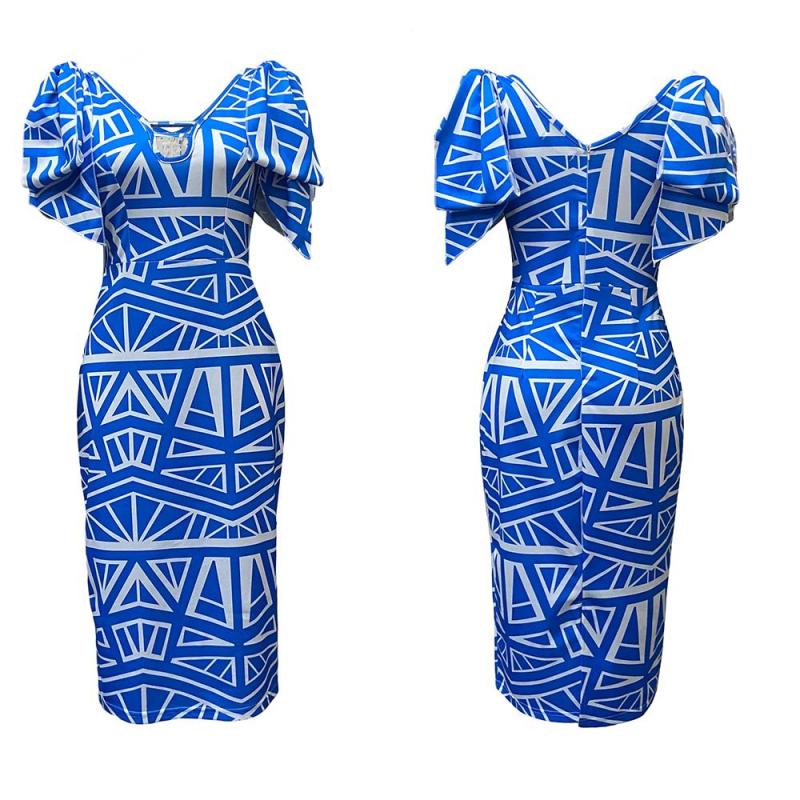 Dresses | Blue Abstract Print Pocket Midi Dress  –  Womens Clothing Blue