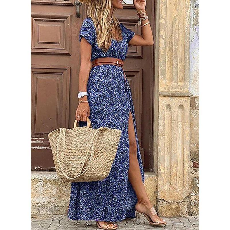 Dresses | Blue Curve Aztec Print Shirred Midi Dress  –  Womens Clothing Blue