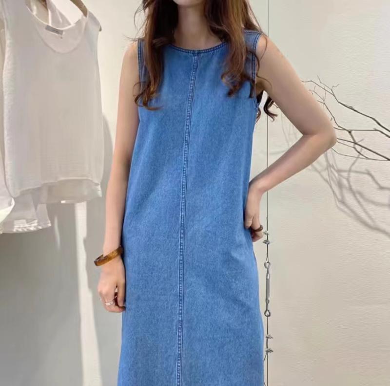 Dresses | Blue Denim Zip Detail Dipped Hem Midi Dress  –  Womens Clothing Blue