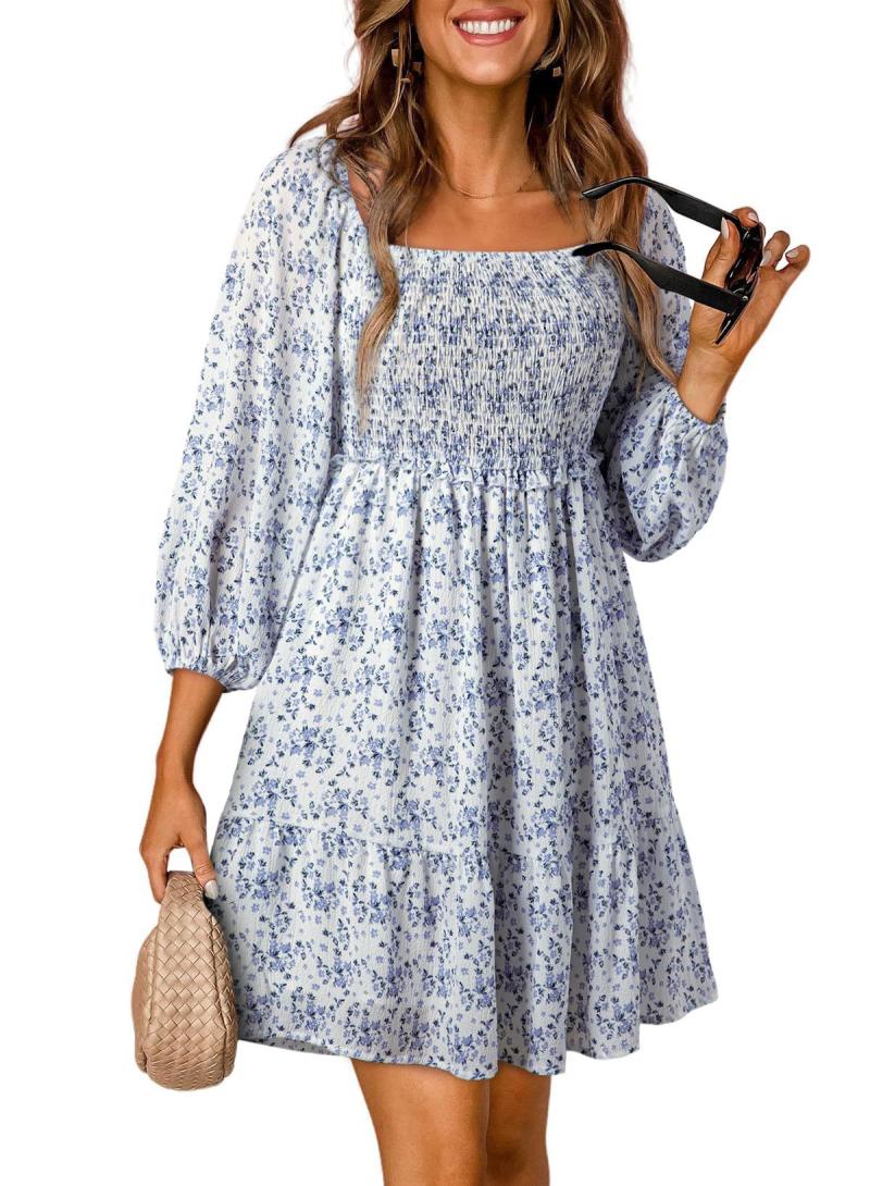 Dresses | Blue Ditsy Floral Bardot Dress  –  Womens Clothing Blue