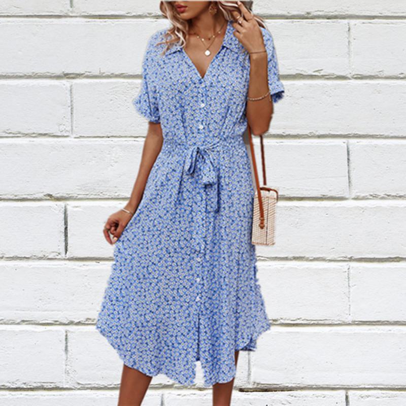 Dresses | Blue Ditsy Floral Pocket Stretch Dress  –  Womens Clothing Blue