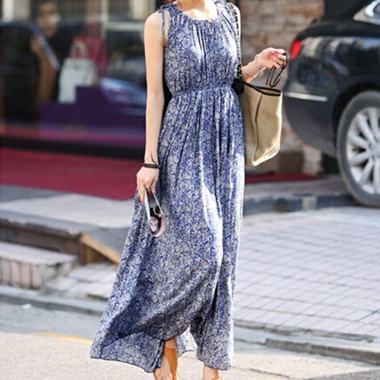 Dresses | Blue Ditsy Floral Shirred Waist Maxi Dress  –  Womens Clothing Blue