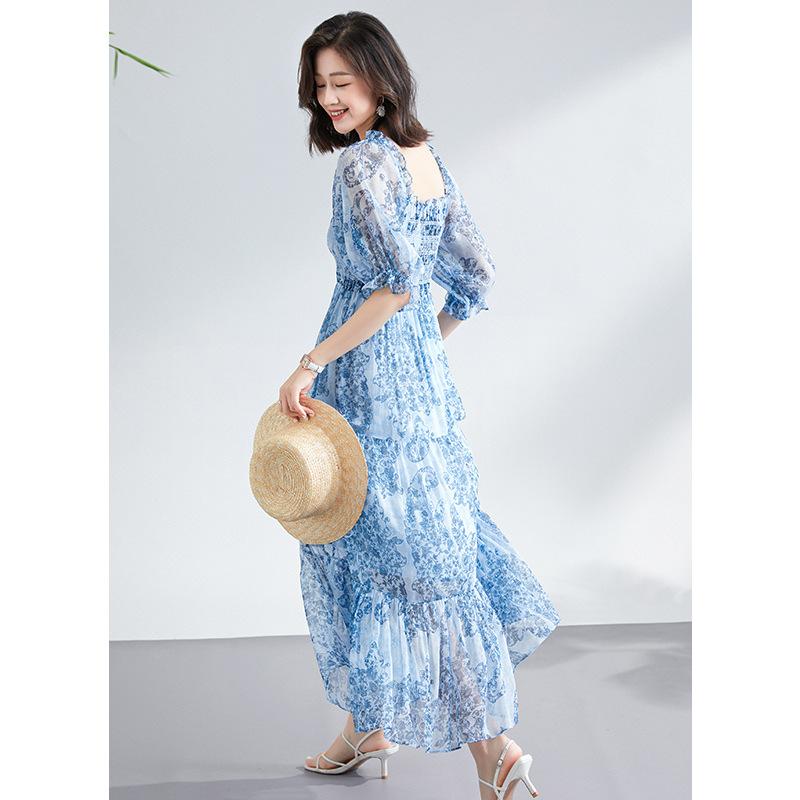 Dresses | Blue Floral Print Frill Hem Shirt Dress  –  Womens Clothing Blue