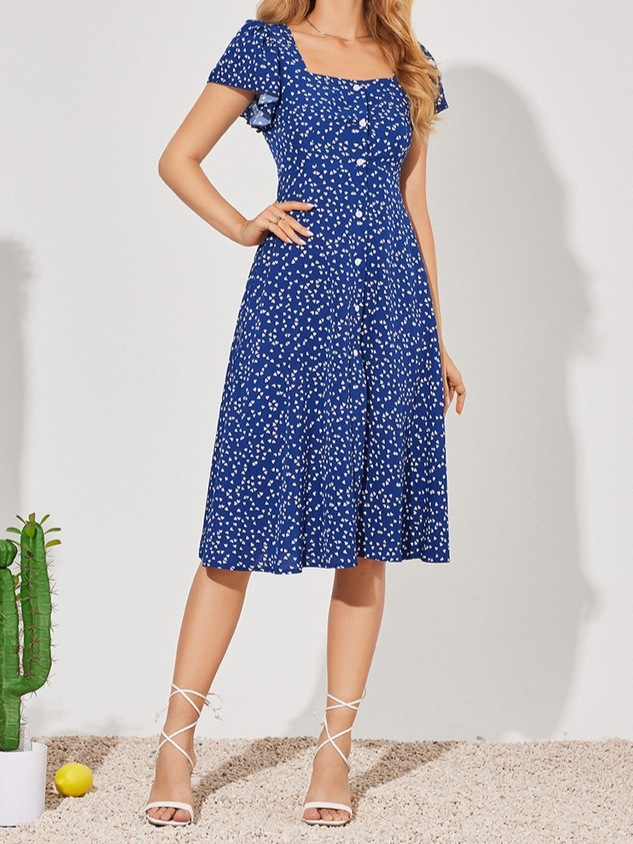 Dresses | Blue Floral Tie Detail Midi Dress  –  Womens Clothing Blue