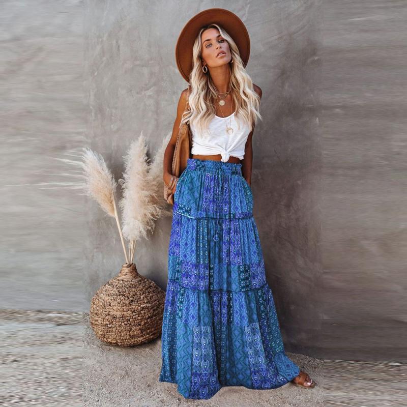 Dresses | Blue Paisley Print Shirred Frill Maxi Dress  –  Womens Clothing Blue