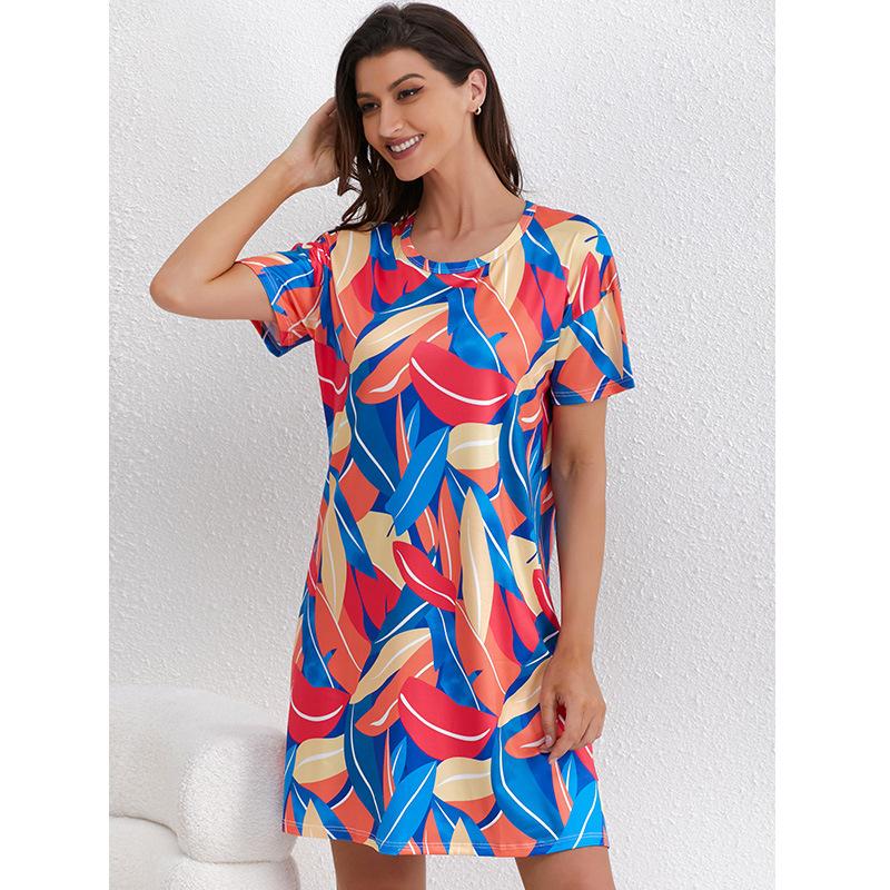 Dresses | Blue Petite Abstract Leaf Pocket Stretch Dress  –  Womens Clothing Blue