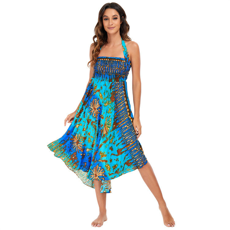 Dresses | Blue Petite Boho Print Midi Dress  –  Womens Clothing Blue