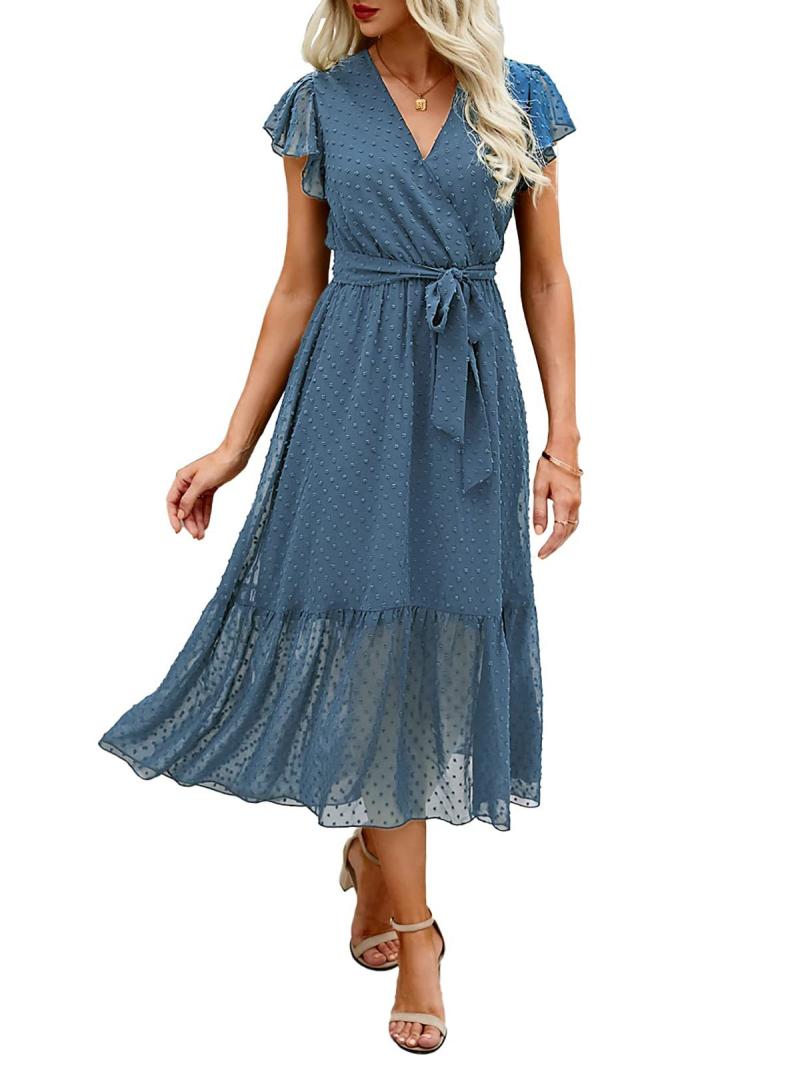 Dresses | Blue Petite Cotton Broderie Frill Midi Dress  –  Womens Clothing Blue