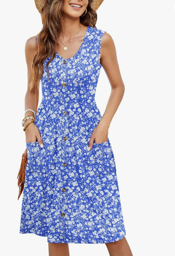 Dresses | Blue Petite Ditsy Floral Frill Hem Shirt Dress  –  Womens Clothing Blue