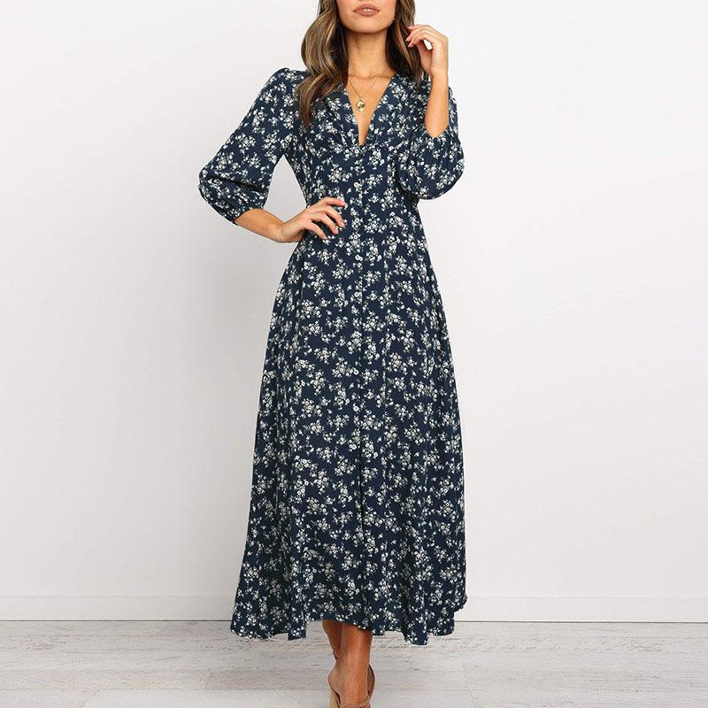 Dresses | Blue Petite Floral Print Wrap Dress  –  Womens Clothing Blue