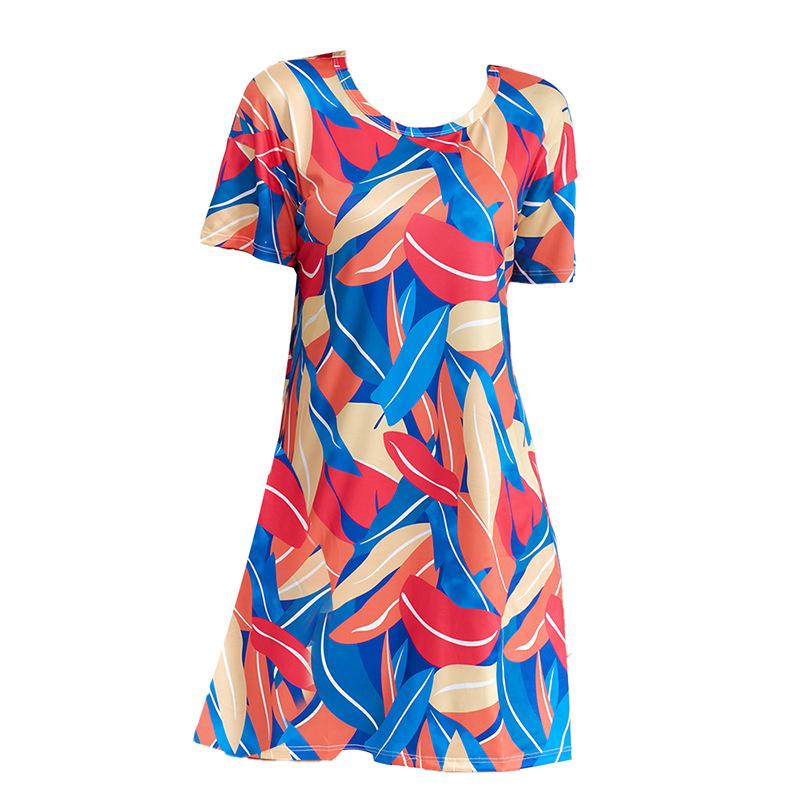 Dresses | Blue Petite Leaf Print T-Shirt Dress  –  Womens Clothing Blue