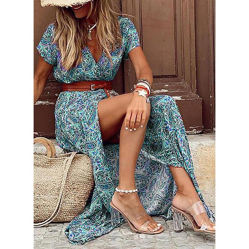 Dresses | Blue Petite Paisley Print Frill Hem Midi Dress  –  Womens Clothing Blue