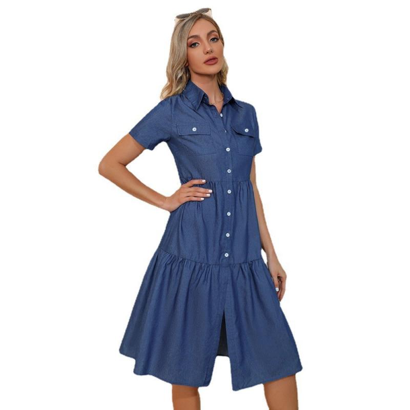 Dresses | Blue Petite Pocket Detail Denim Dress  –  Womens Clothing Blue