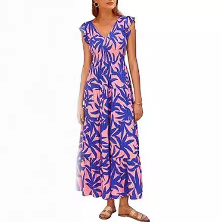 Dresses | Blue Petite Print Cut Out Back Tiered Dress  –  Womens Clothing Blue