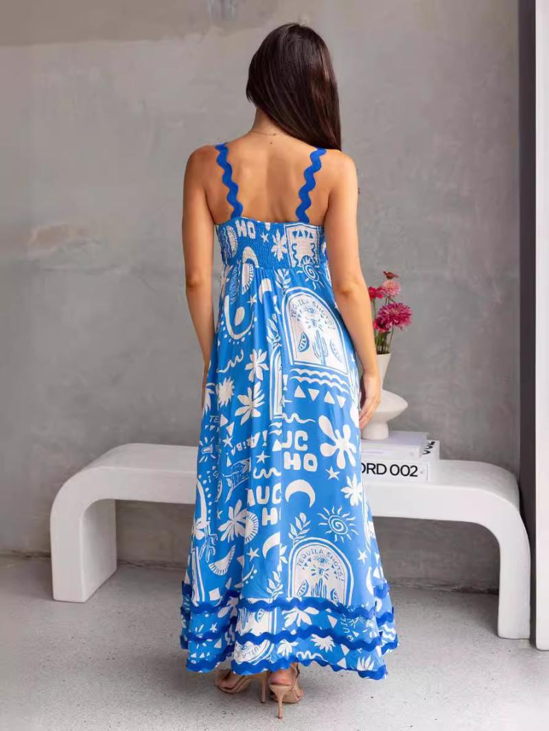 Dresses | Blue Petite Shirred Waist Tiered Maxi Dress  –  Womens Clothing Blue