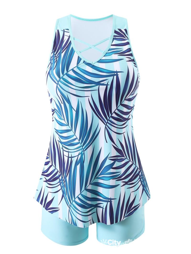 Dresses | Blue Petite Tropical Leaf Print Pocket Dress  –  Womens Clothing Blue