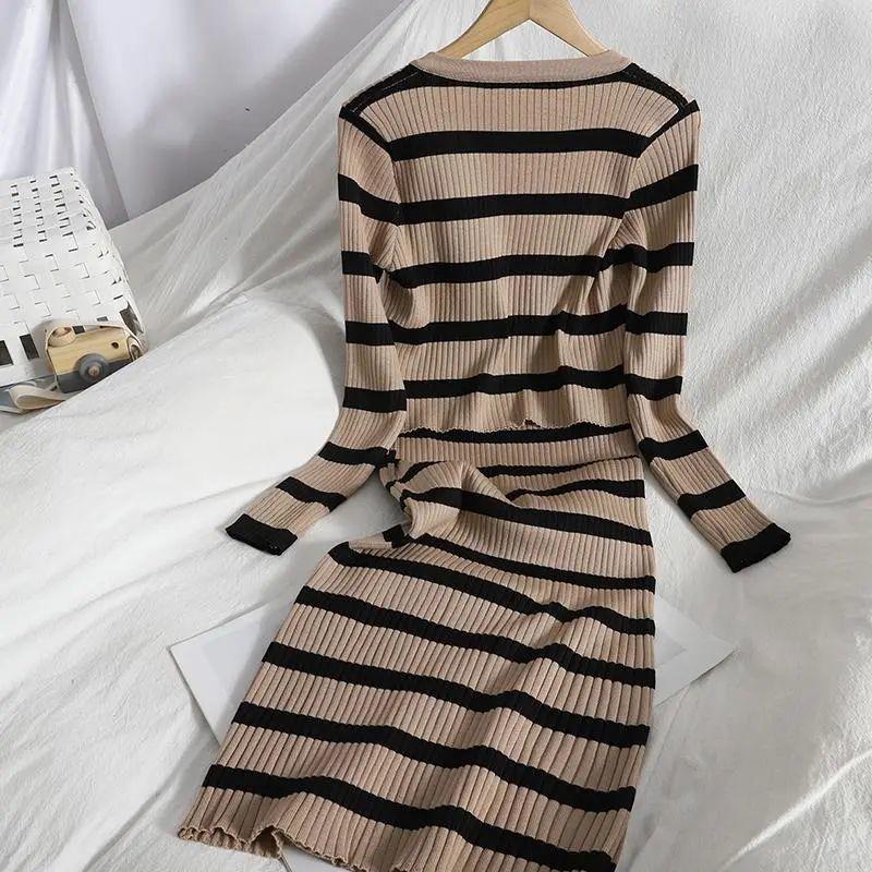 Dresses | Camel Gradient Stripe Knitted Dress  –  Womens Clothing Camel