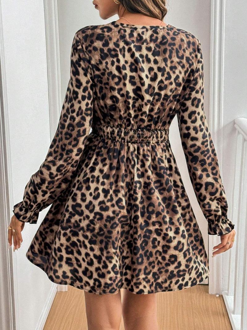 Dresses | Camel Petite Animal Print Gathered Waist Dress  –  Womens Clothing Camel