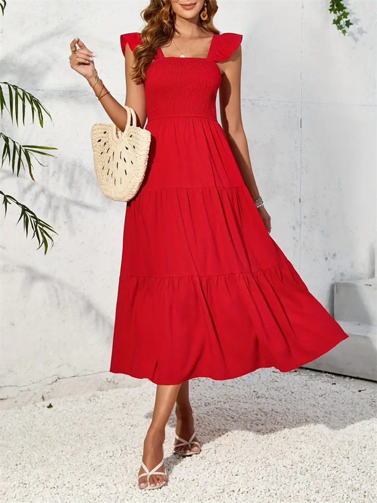 Dresses | Coral Cotton Strappy Tiered Midi Dress  –  Womens Clothing CORAL