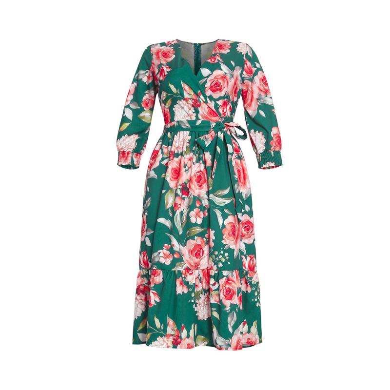 Dresses | Dark Green Petite Floral Wrap Dress  –  Womens Clothing Dark Green