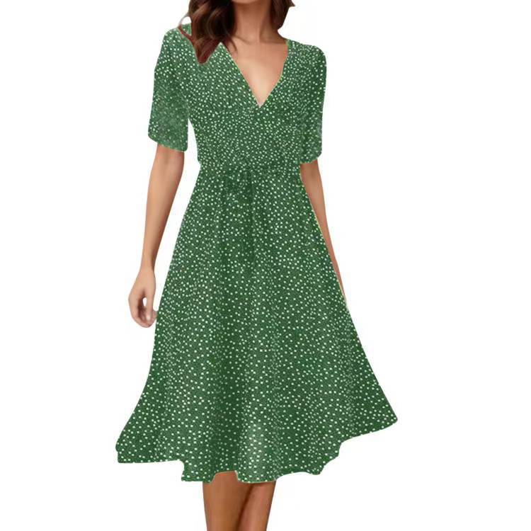 Dresses | Dark Green Spot Print Frill Hem Maxi Dress  –  Womens Clothing Dark Green