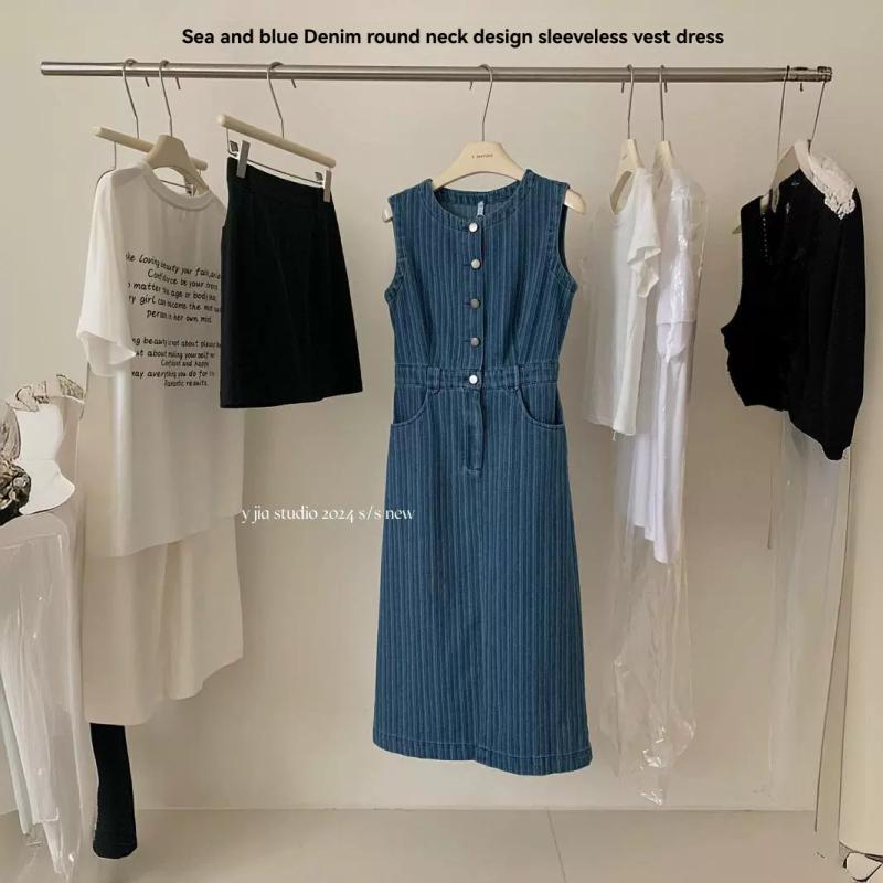 Dresses | Denim Sleeveless Cotton Denim Midi Dress  –  Womens Clothing Denim