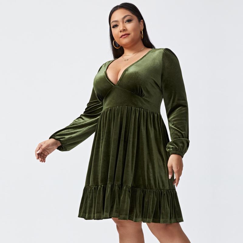 Dresses | Forest Green  V-Neck Velvet Mini Dress  –  Womens Clothing Dresses