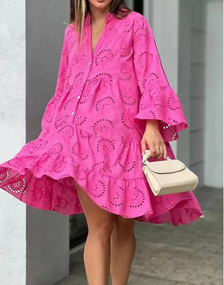 Dresses | Fuchsia Embroidered Tiered Cotton Smock Dress  –  Womens Clothing Dresses