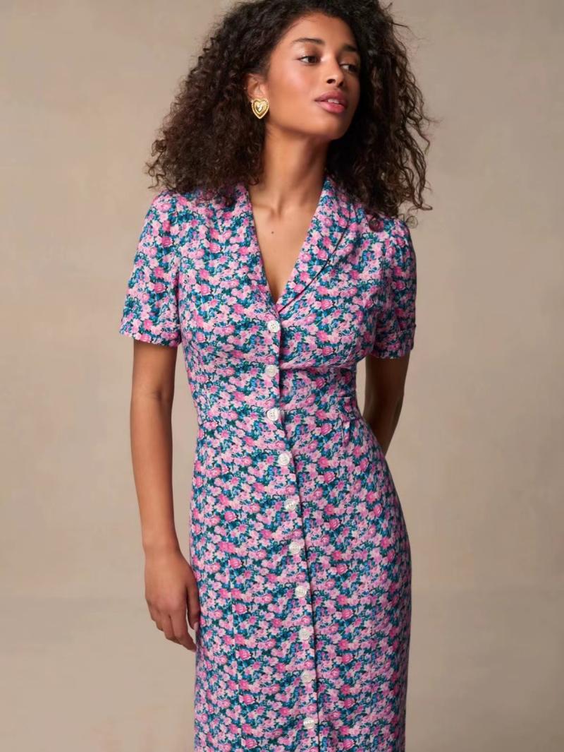 Dresses | Fuchsia Floral Print Stretch Jersey Tea Dress  –  Womens Clothing Dresses