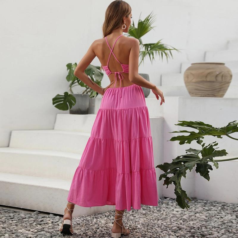 Dresses | Fuchsia Plain Tiered Midi Dress  –  Womens Clothing Dresses