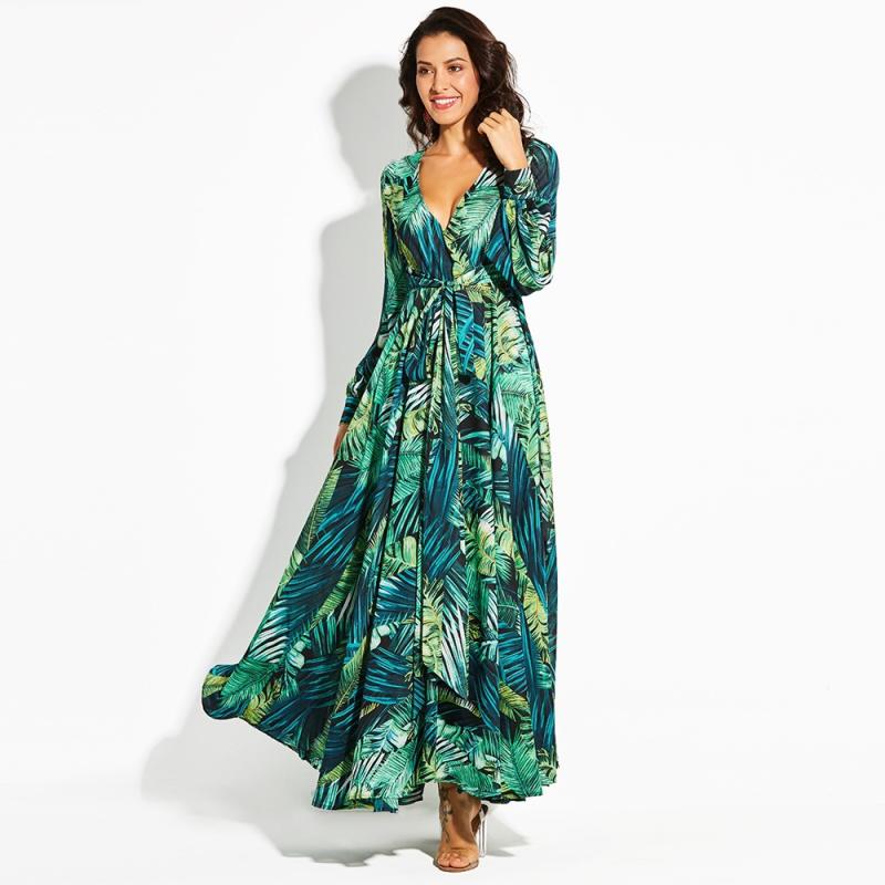 Dresses | Green Abstract Print Wrap Midi Stretch Dress  –  Womens Clothing Dresses