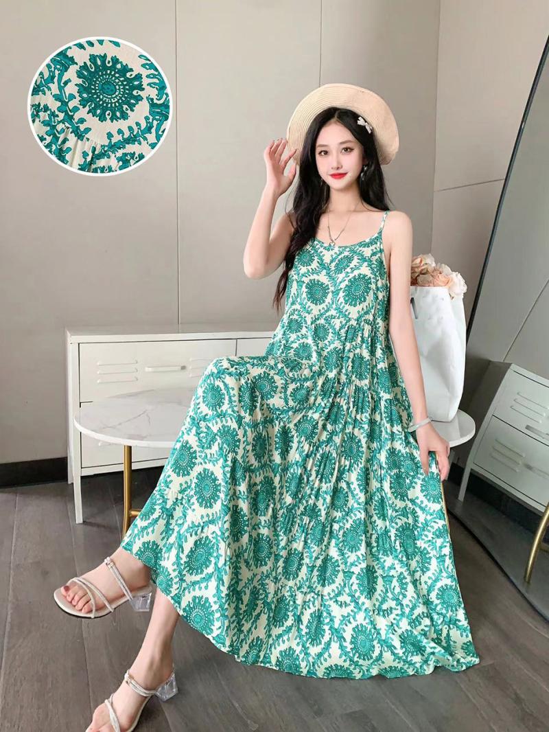 Dresses | Green Aztec Border Print Shirred Maxi Dress  –  Womens Clothing Dresses